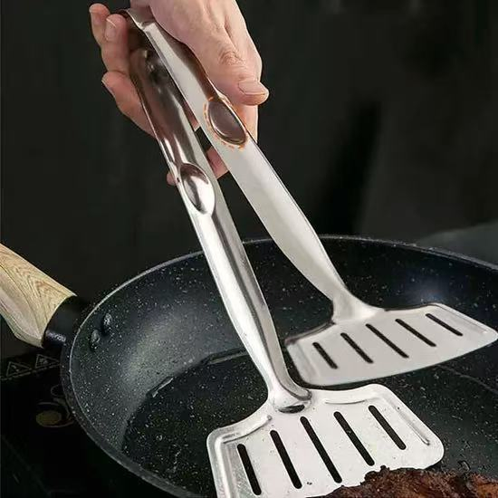 Pizza Clip Premium Stainless Steel Bread Clip Fish Frying Gripper, Multipurpose Turner Flipper Barbecue Tongs Turner Fried Steak Clamp Steak Clamps W19_17