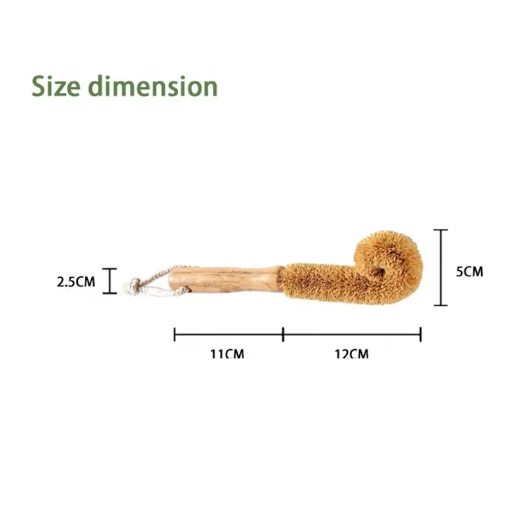 Щетка для мытья бутылок из кокосового волокна с деревянной ручкой