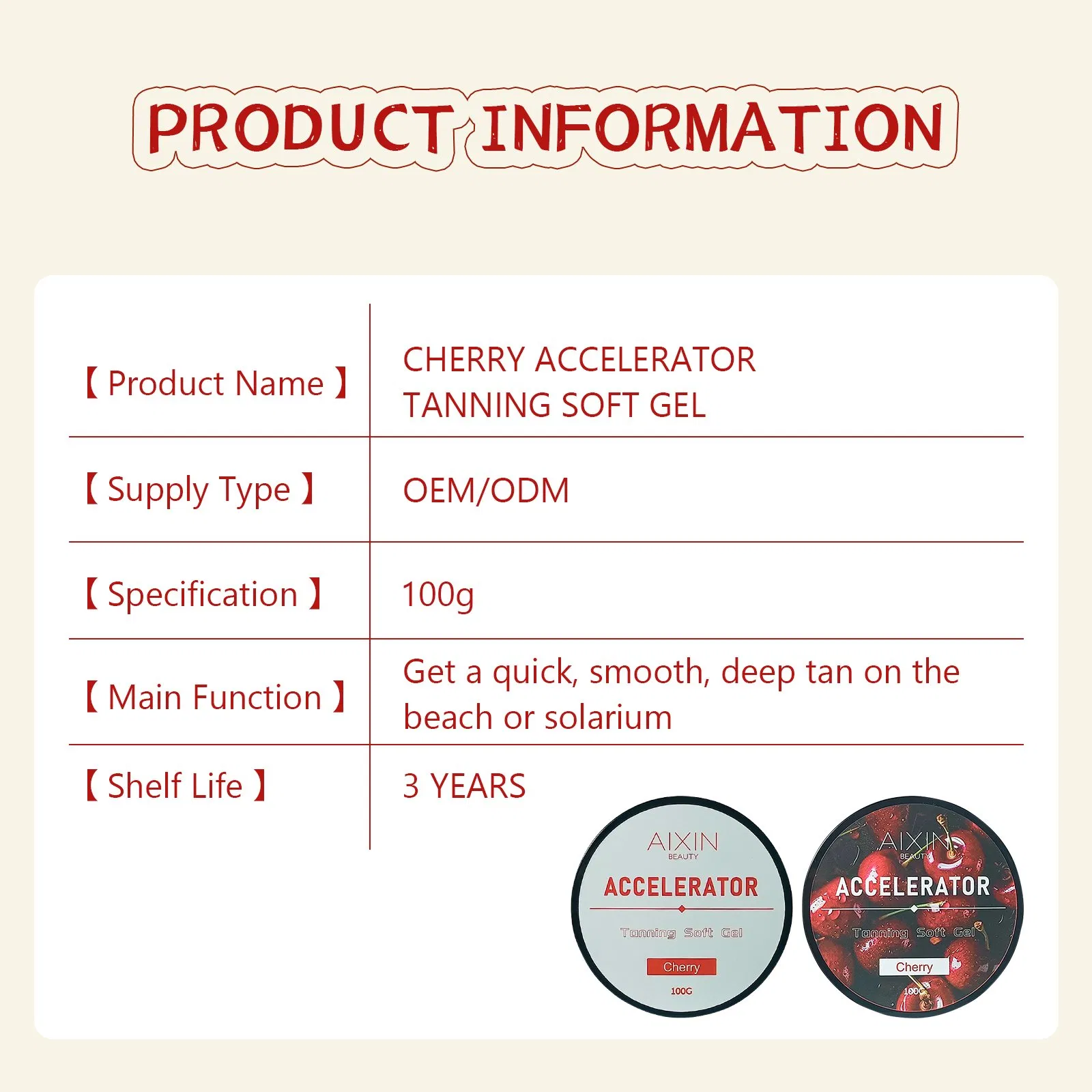 Beauty Cosmetics Skin Care Tan Accelerator Dark Intensive Tanning Cherry Tanning Gel