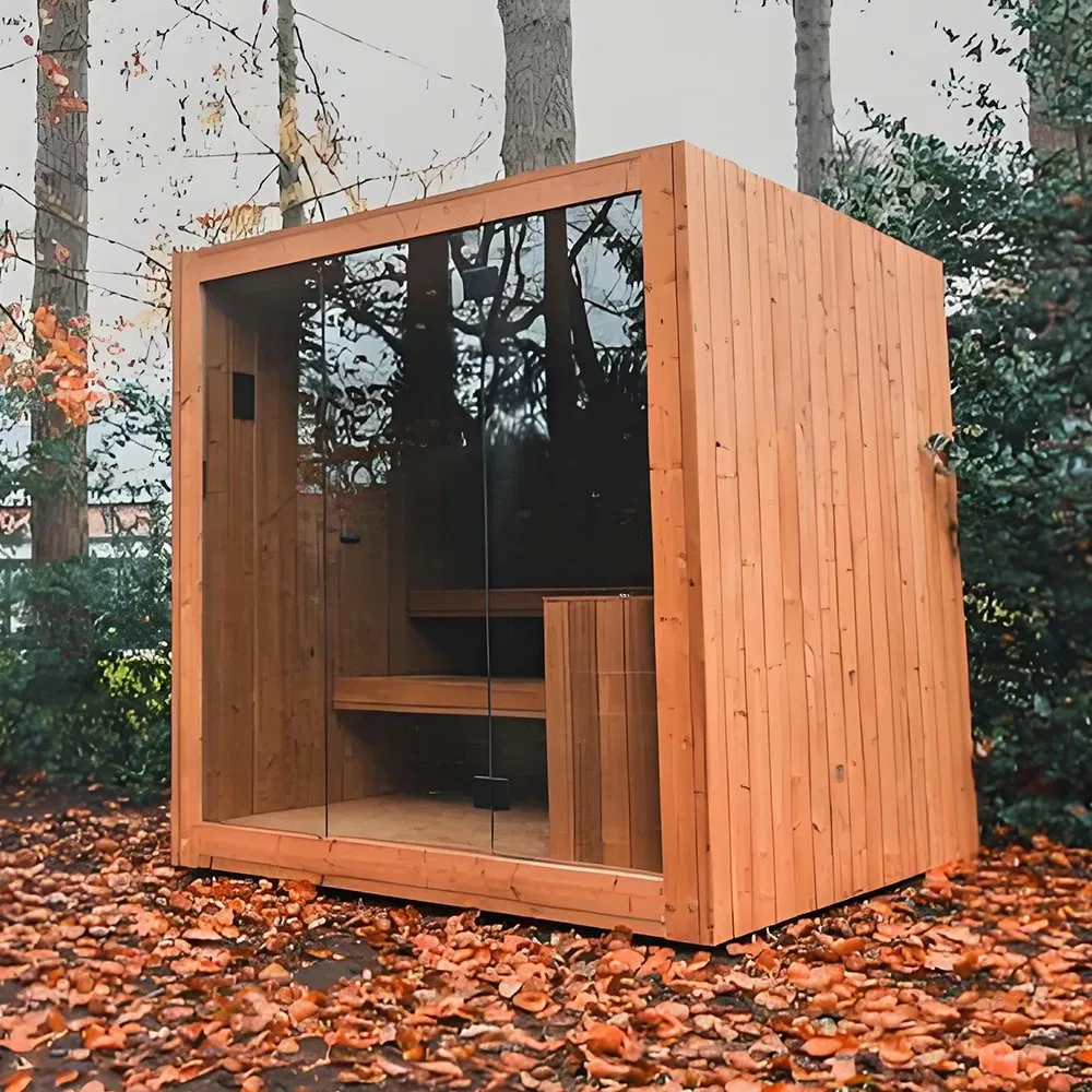 Уличная квадратная сауна на 4-6 человек из канадской хемлока или кедра