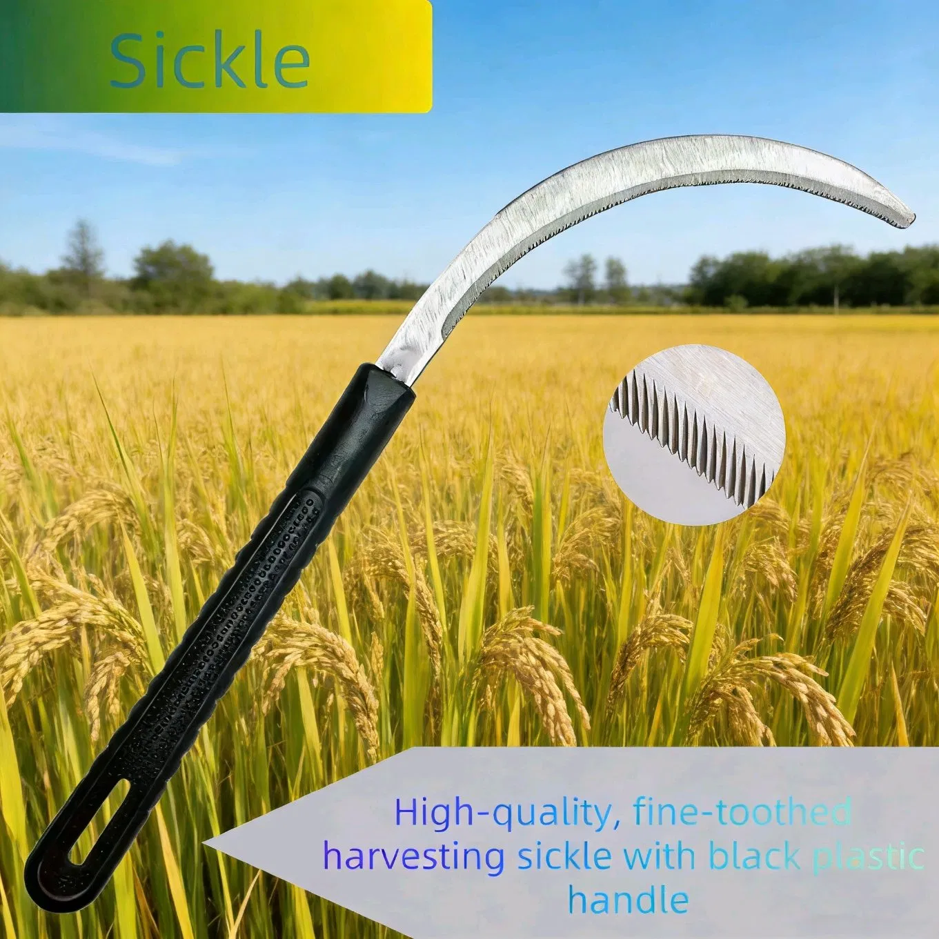 Serrated Curved Garden Sickle Ergonomic Grip Hand Sickle for Grass Cutting & Pruning