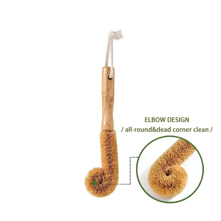Щетка для мытья бутылок из кокосового волокна с деревянной ручкой