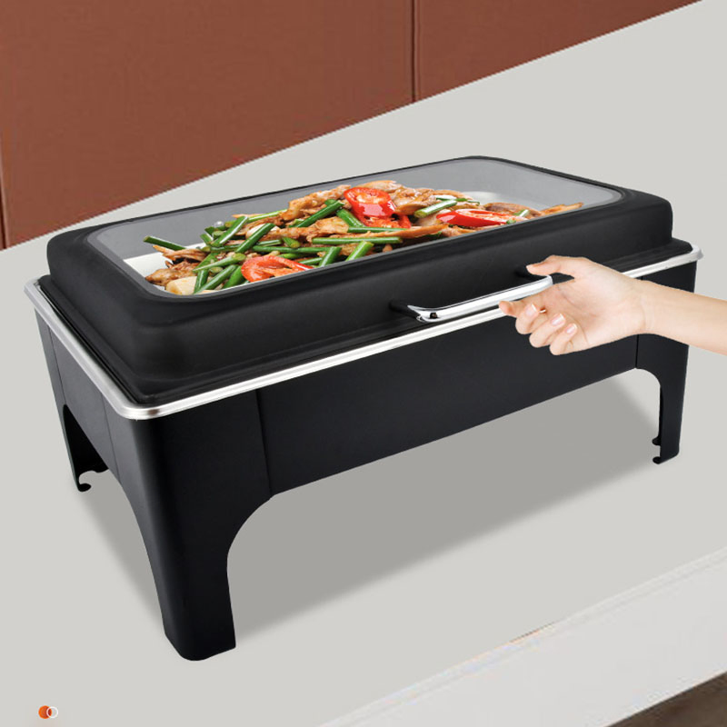 9L Stainless Steel Black Buffet Stove Hydraulic Cover Breakfast Heating Insulation Commercial Hotel Restaurant Chafing Dish