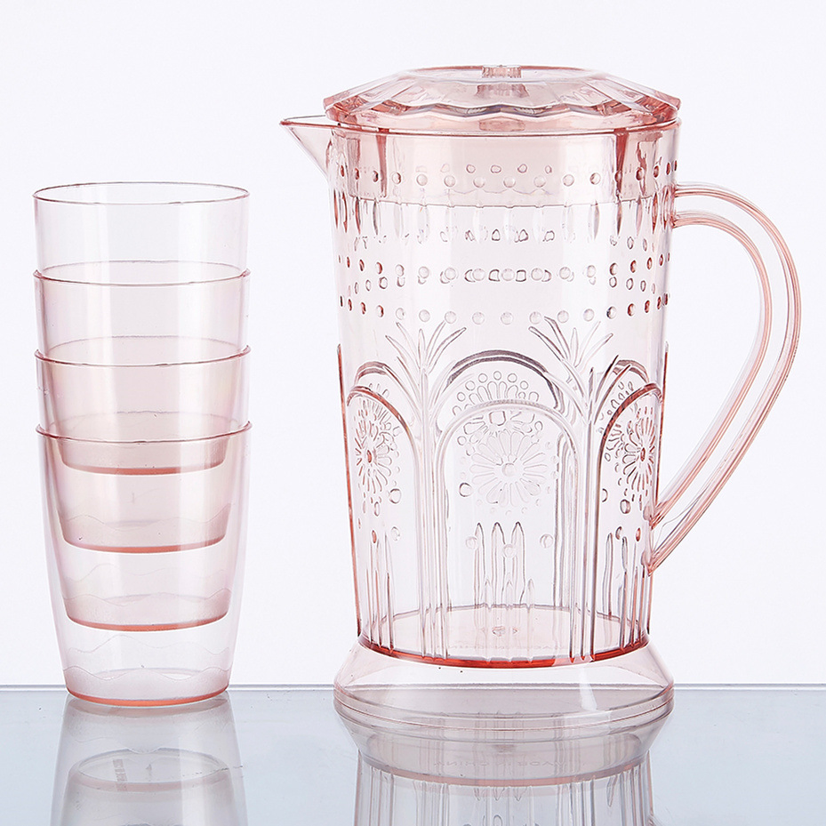 Fancy Flower Pattern Household 2000ml Clear Plastic Cold Water Jug Container for Summer