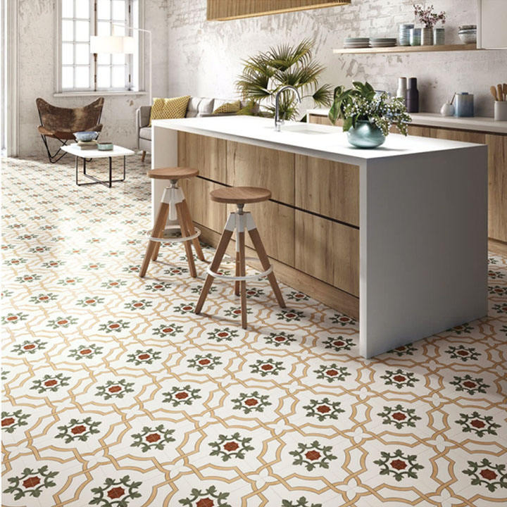 Encaustic Porcelain Glazed Ceramic Slab Tile Floor Tiles with Flowers 20X20