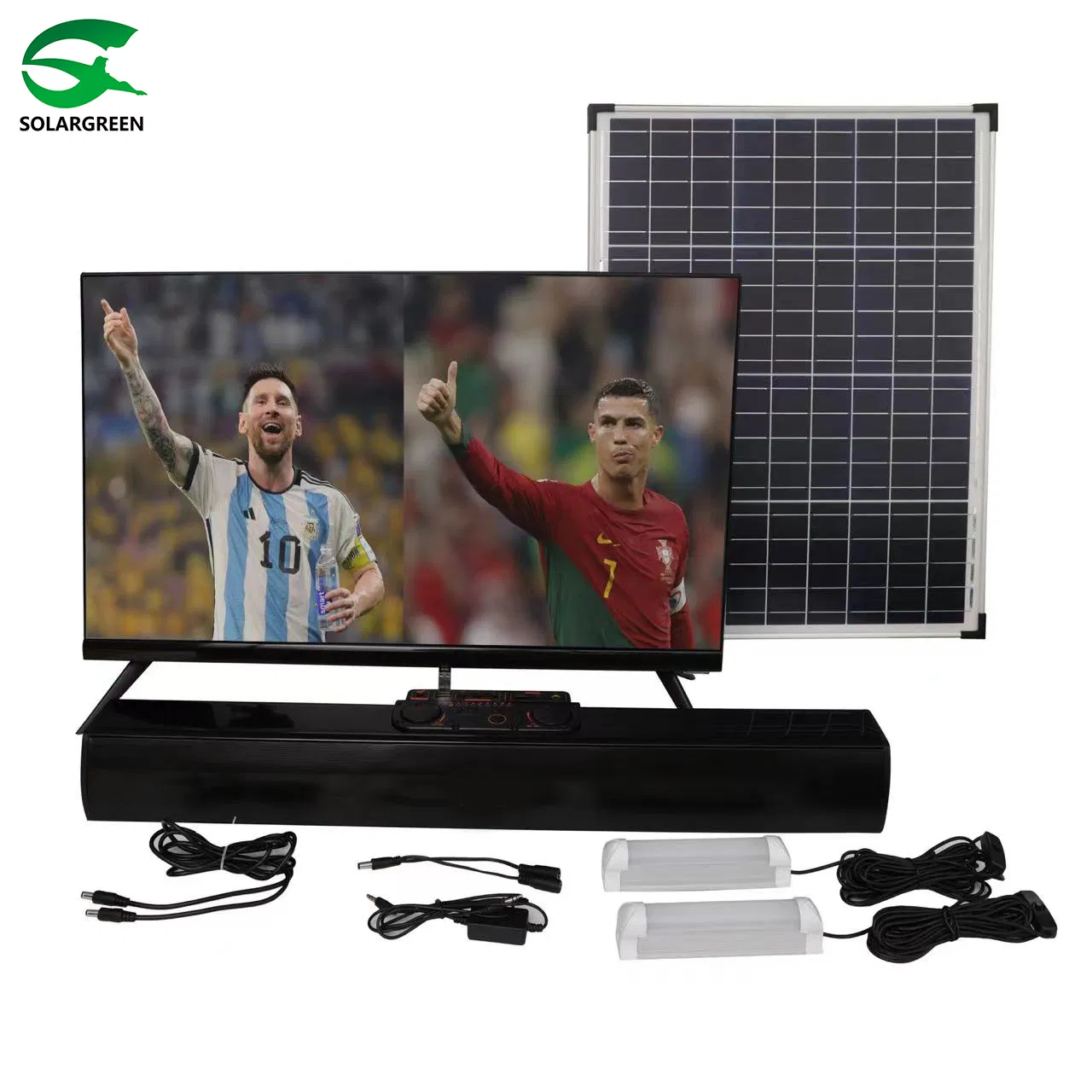 All in One Portable DC 12V Solar Powered Battery Rechargeable LED TV