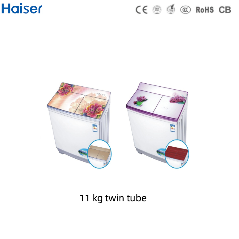 11 Kg Big Capacity Twin Tube Washer and Dryer with Luxurious Design Tempered Glass Cover