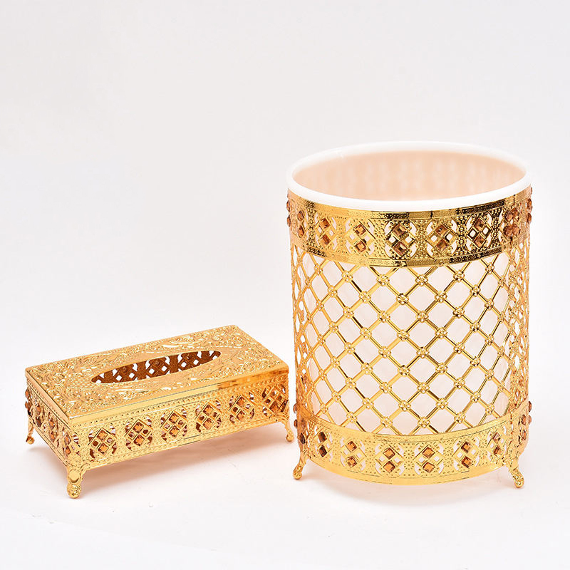 Electroplating Metal Home Decoration Tissue Box Trash Can Set