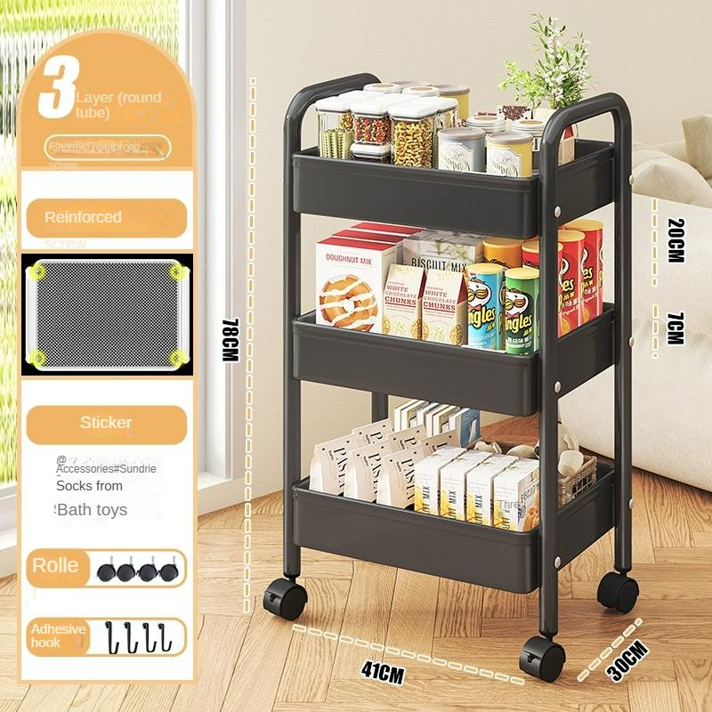 Stylish Multi-Layer Storage Trolley Rack Metal Movable Cart Rack with Wheels