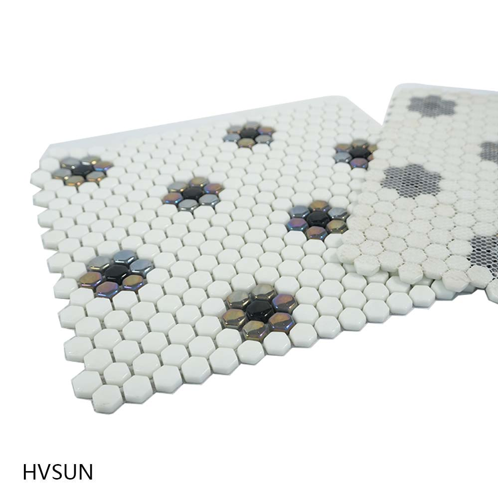 Carrara White Stone Mosaic Mix Black Square Shape Glass Mosaic for Sale