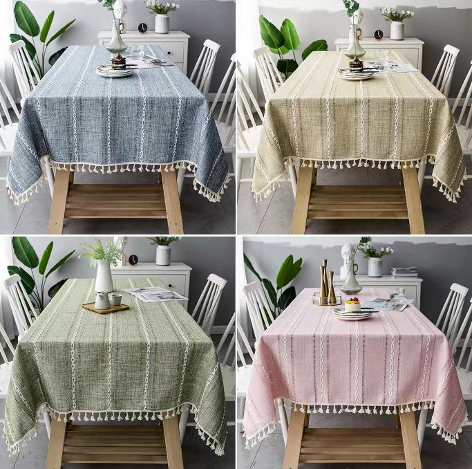 Stripes Jacquard Polyester Dining Table Runner with Tassels for Home, Festivals