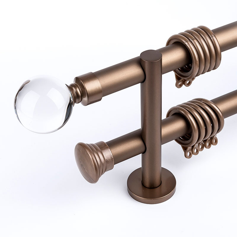 New Arrival Factory Price Wall Mounted Heavy Duty Alloy Bracket Finials Aluminium Double Curtain Rod Set for Bedroom