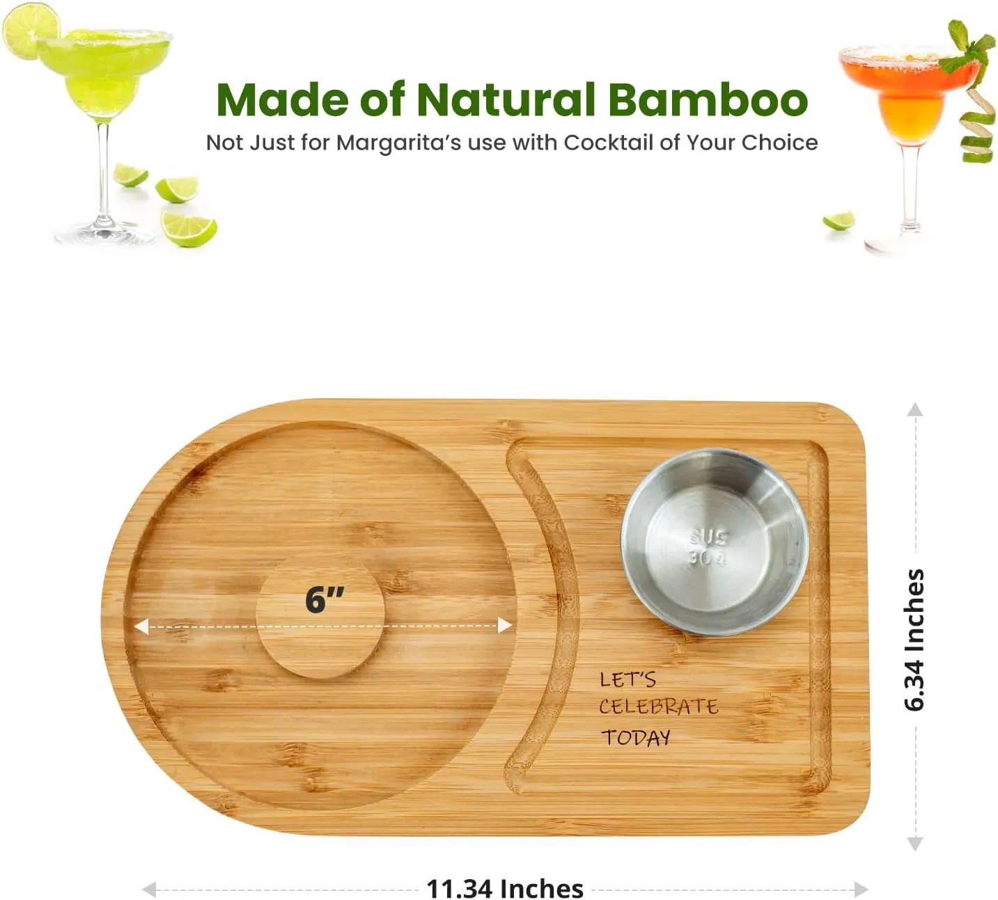 Margarita Bamboo Wood Salt/Sugar Rimmer Set W/Bowl & Room for Margarita Accessories
