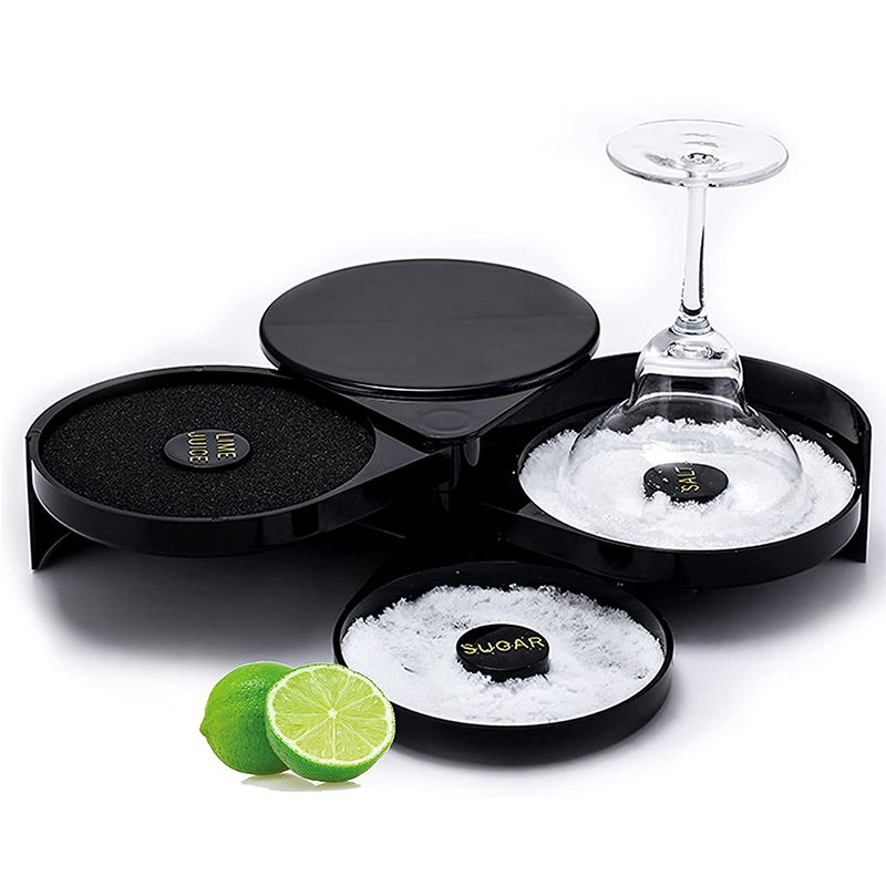 Custom 3tier ABS Black Plastic Bar Cocktail Plastic Glass Rimmer Margarita Plastic Salt Rimmer