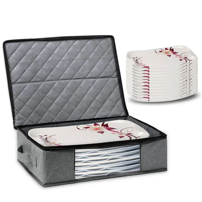 Hard Shell Plates, Tea Cups Organizer Box with Dividers and Handles Hh007_13