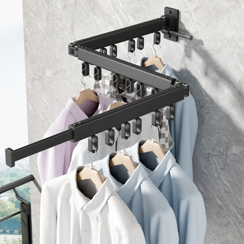 3-Arm Collapsible Retractable Laundry Clothes Drying Rack Expandable Foldable Wall Mounted Laundry Drying Clothes Storage Hanger Rack