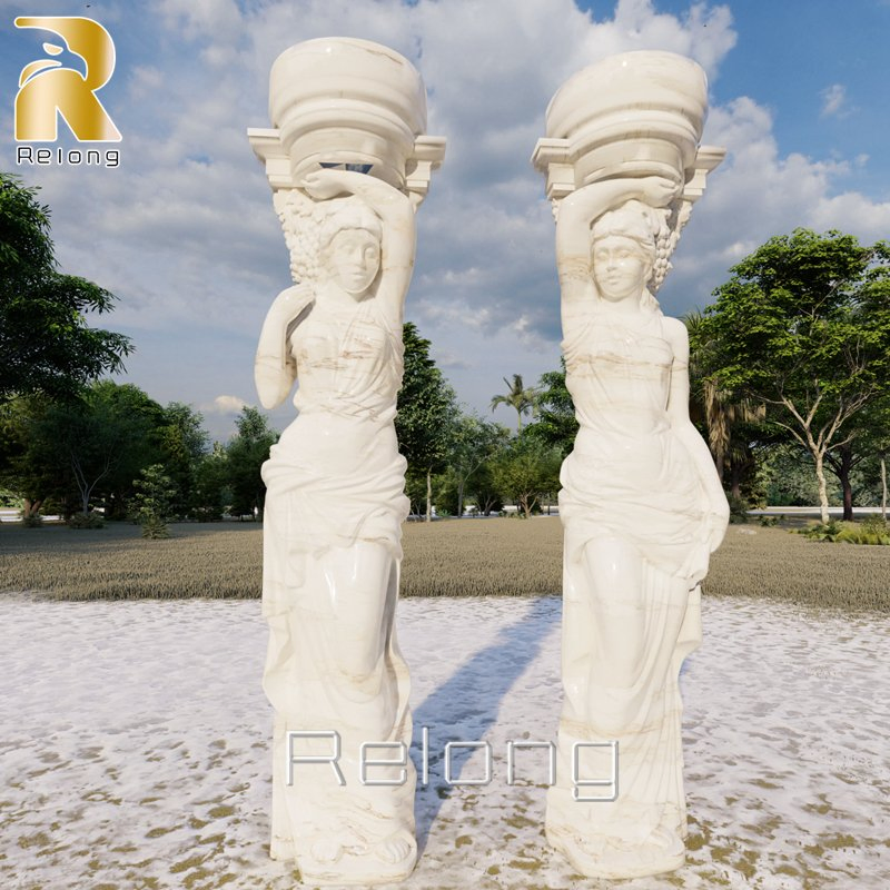 Villa Decorative Hand Carved Marble Sculpture Pillars Marble Greek Figure Column