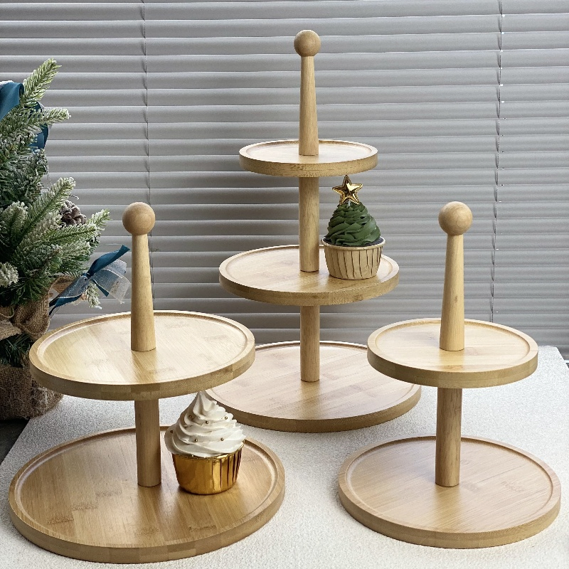 Multi-Layered Bamboo-Wood Stringed Tray Rack for Pastries and Cakes Dessert Rack