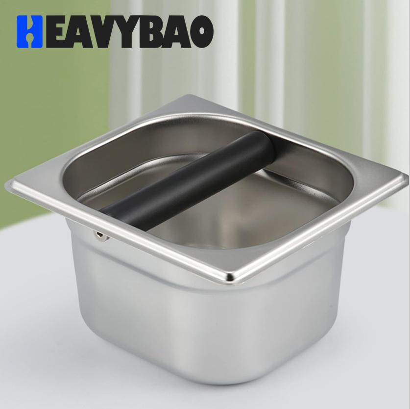 Heavybao Durable Wood Edge New Style Stainless Steel Coffee Residue Slag Pot Knock Box 1/6 Gn Pan