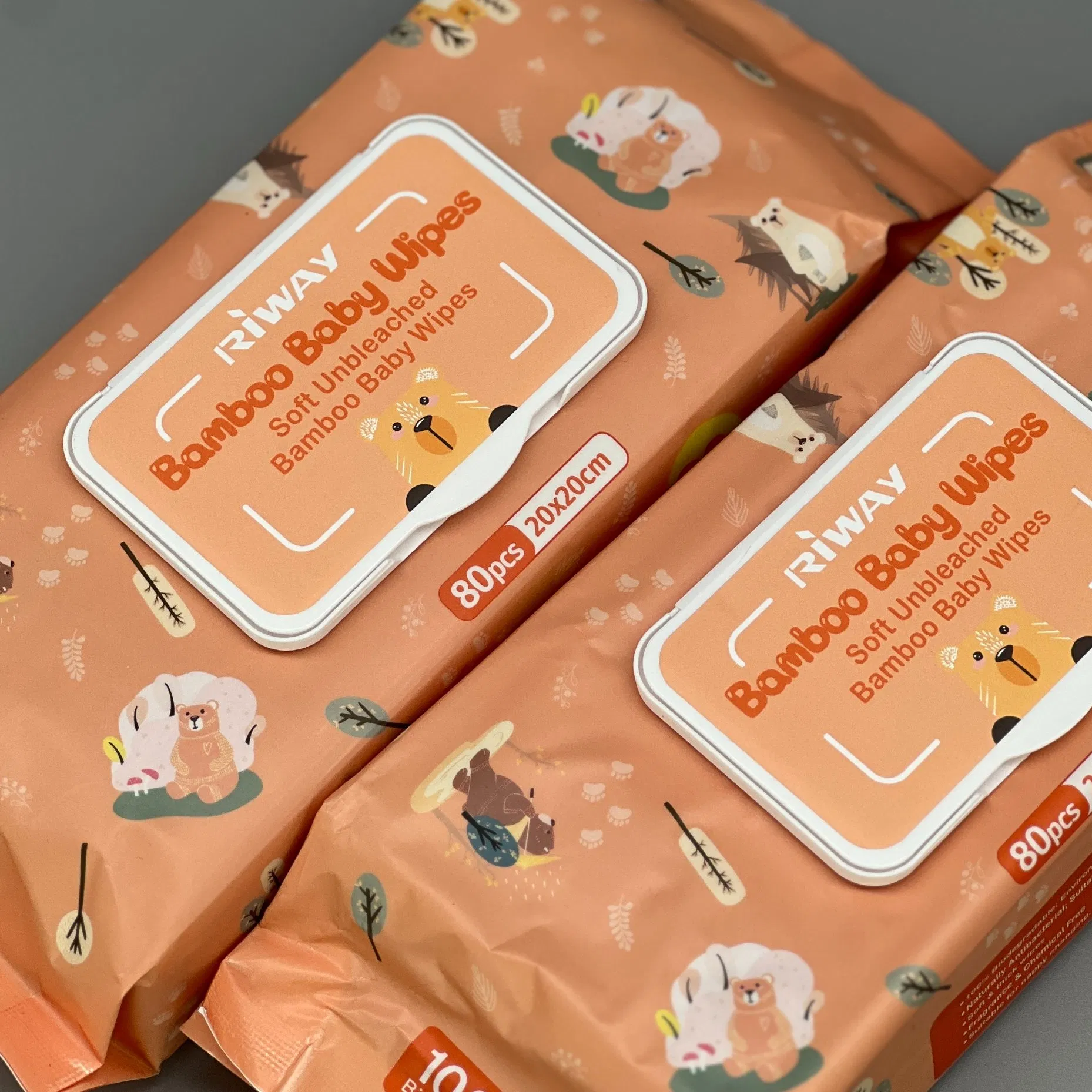 Natural Unbleached Bamboo Baby Water Wipes for Sensitive Skin Care