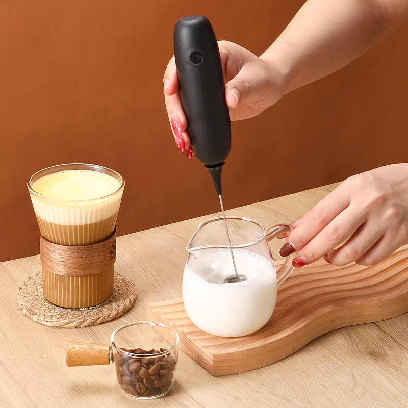 Coffee Frother Milk Whisk Custom Logo Stainless Steel Electric Milk Frother Handheld USB Rechargeable Milk Frother Kitchen Ware Latte Milk Frother White&Black