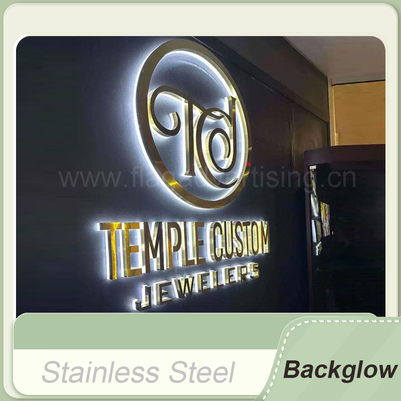 Stainless Steel Fabricated Back Halo Illuminated 3D Letters Custom LED Signage