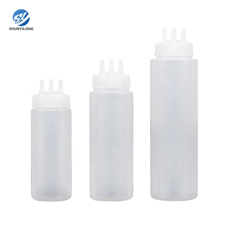 Custom Logo Ketchup Dispenser Bottle Plastic Three Holes Salad Dressing Squeeze Bottle