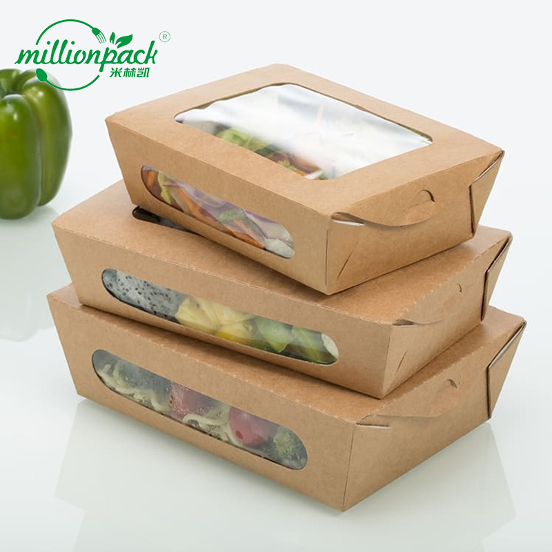 Compostable Disposable Food Container Kraft Paper Lunch Box Packaging Wholesale
