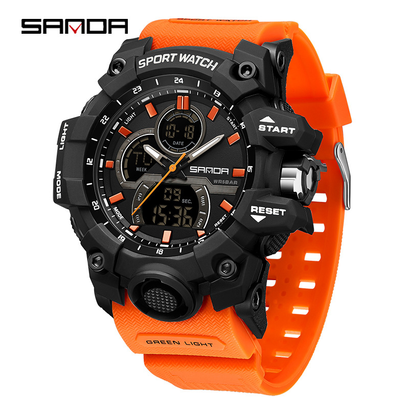 Sanda 6198 Sports Luxury 50m Waterproof Wristwatch Relogio Masculino Digital Watch