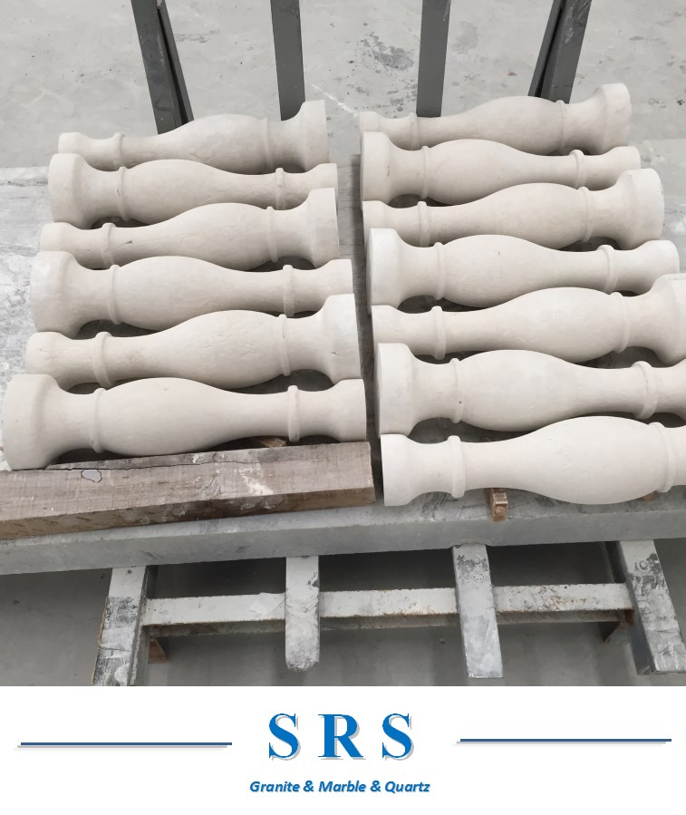 Natural Stone Beige/White Marble Granite Sandstone Stair Balusters with Railing Handrail