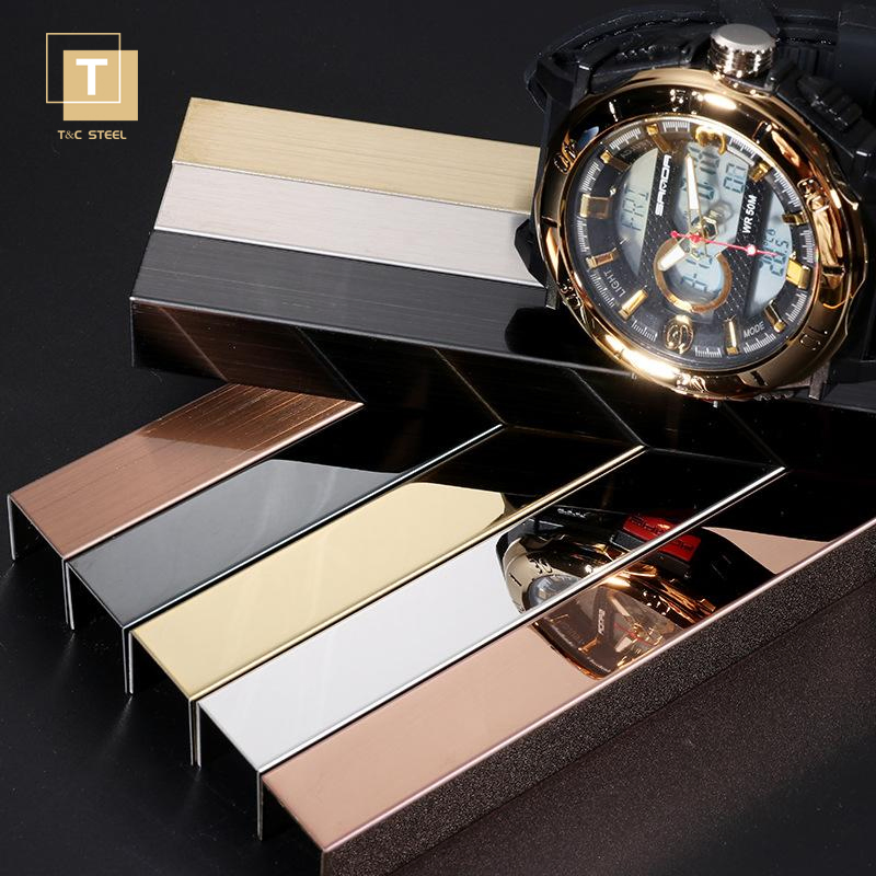 T&C U11 U-Shape Strip PVD Mirror Brushed Finish Stainless U Groove for Glass Partition