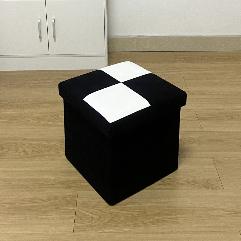 Best-Selling Checkered Velour Storage Stool Multifunctional Square Foldable Home Storage Bench