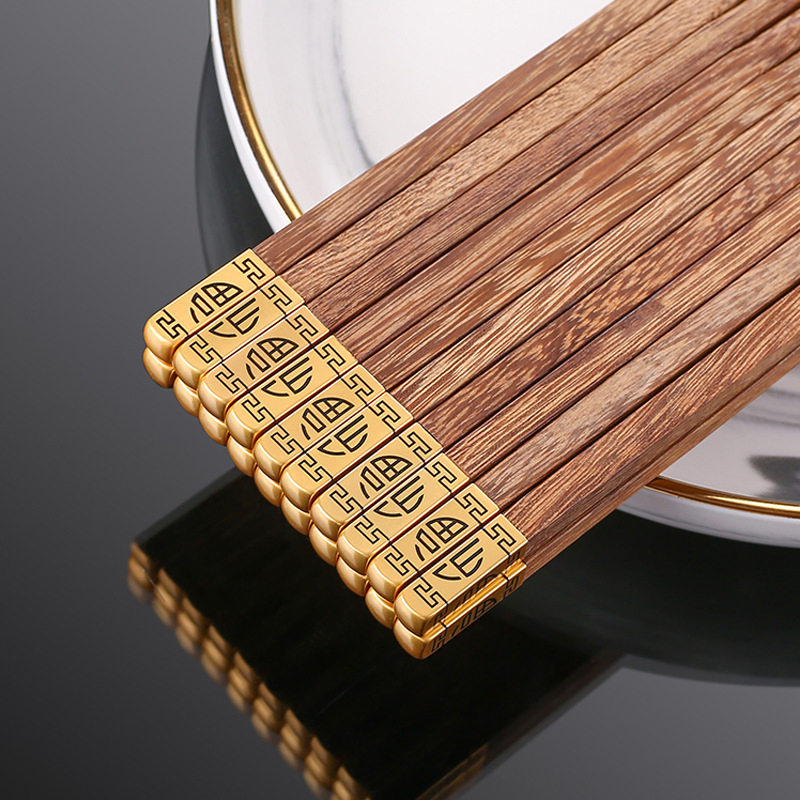 Sustainable Solid Wood Chopsticks with Chic Gold Touches