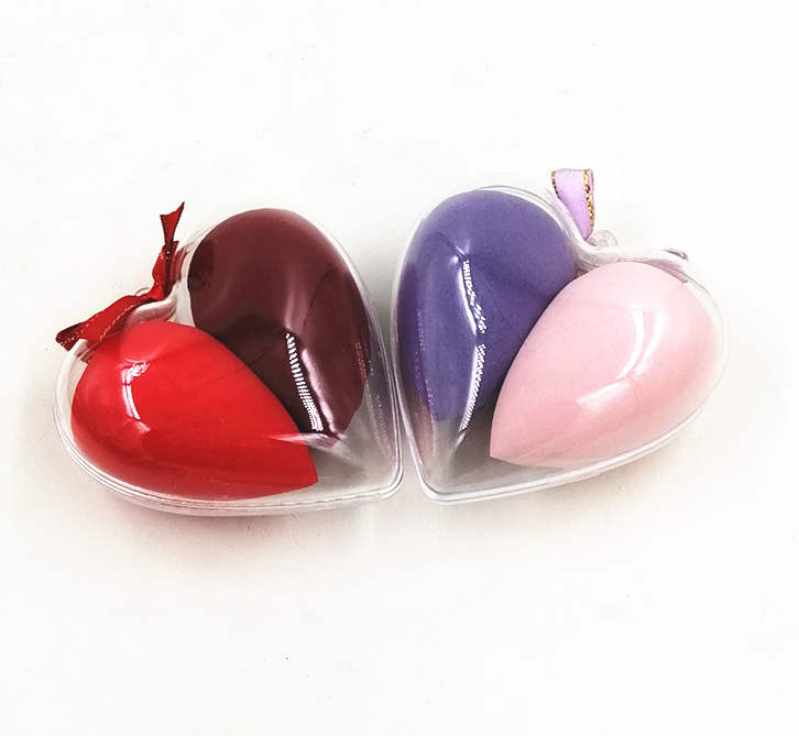 Sponge Powder Puff Water-Drop Double with Transparent Love Box Set