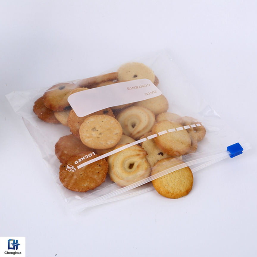 LDPE Customized Clear with Handy Write-on White Block Reclosable Writable Zip Lock Bag for Meat and Fruit