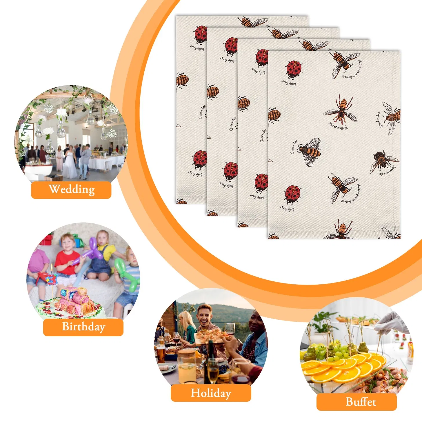 Customized Bee Napkin for Cotton Printed Dining Tables and Kitchens