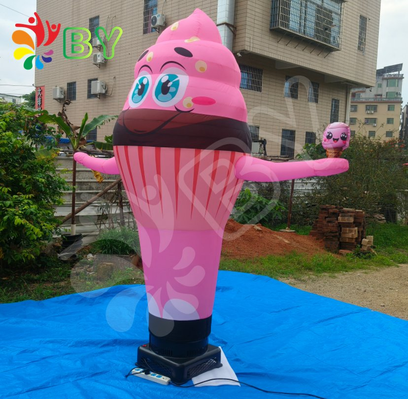 Shop Advertising Inflatable Standing Ice Cream Shape Balloon, Inflatable Cartoon Ice Cream Statue Dancer