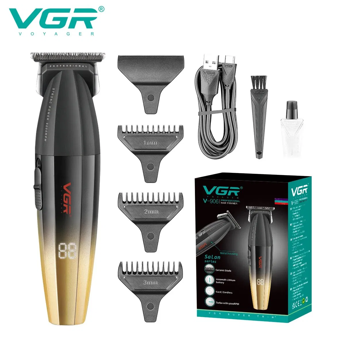 Vgr V-906 Maquina De Cortar Cabello Metal Housing Dlc Blade Barber Cordless Professional Hair Trimmer for Men