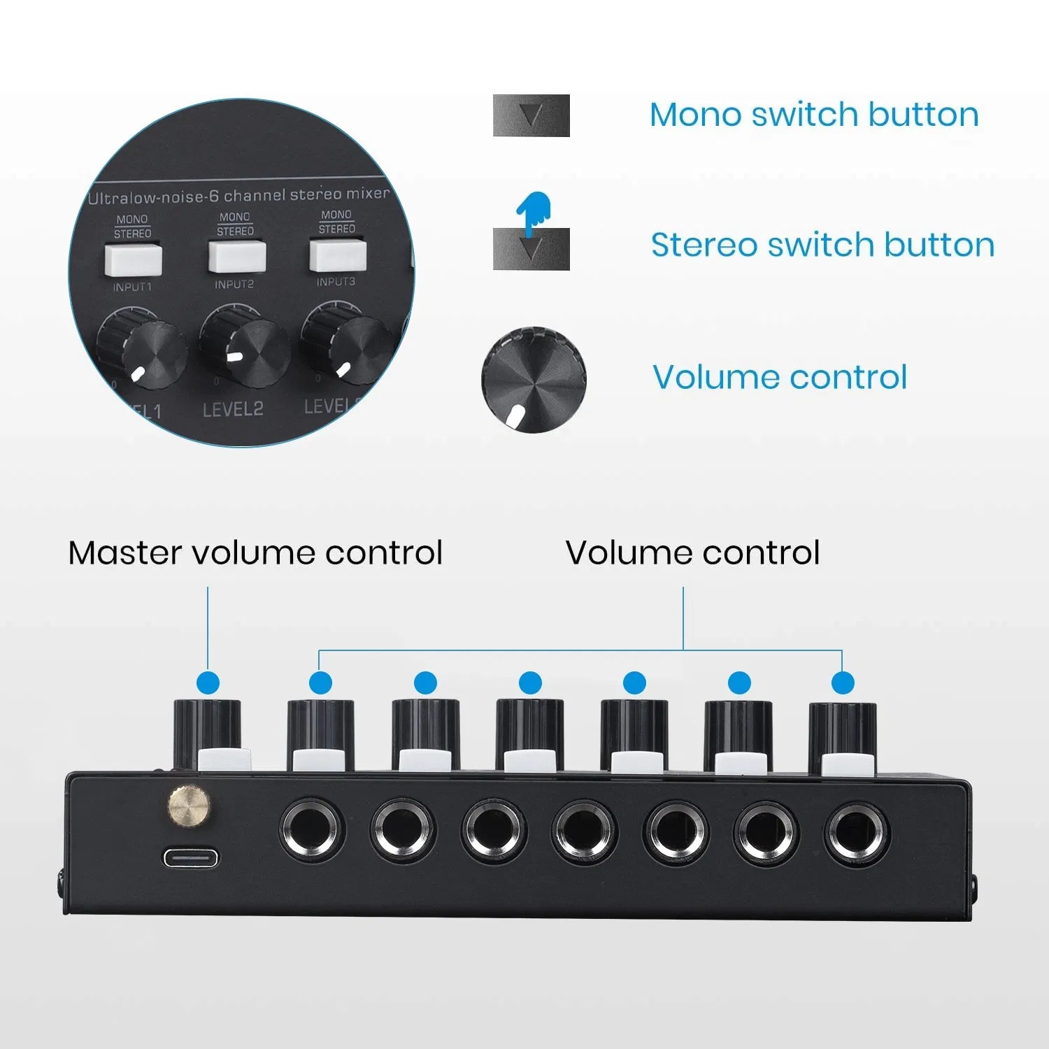 Sdondz Mx600-USB Professional 6-Channel Audio Mixer for Stage and Studio
