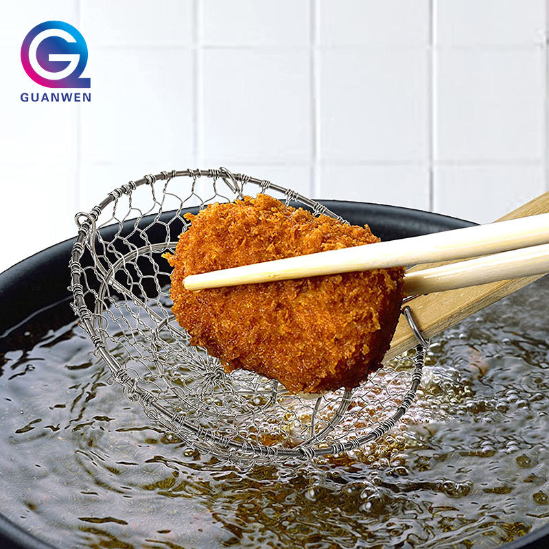 13-Inch Mesh Skimmer Stainless Steel Strainer Skimmer with Bamboo Handle Kitchen Utensils Wire Strainer Pasta Strainer Spoon