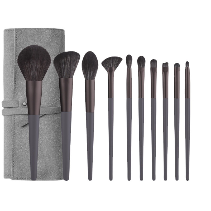 10PCS Wood Handle Makeup Brushes Set with Flannel Bag High-Quality Beauty Tools