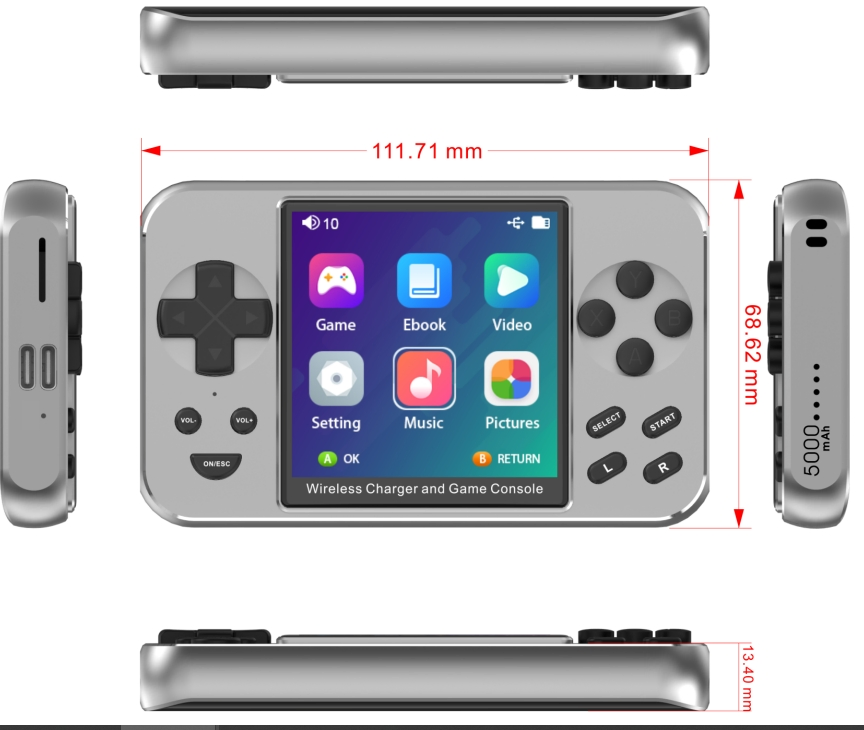 L9 5000mAh Power Bank Wireless Charger 6000 Mini Games Ebook +Music Movie Picture