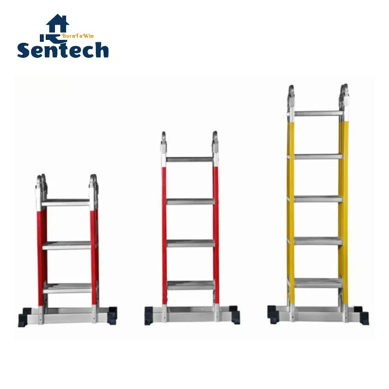 Big Hinge Fiberglass 4X4 Ladder with Aluminum Feet 150kg Loading Capacity