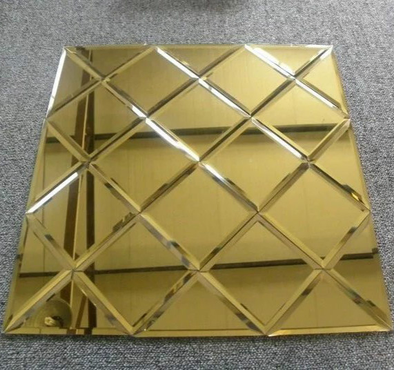 Wholesale 4mm-8mm Hexagon Golden Brown Mirror Beveled Edge Mosaic Mirror Wall Tiles