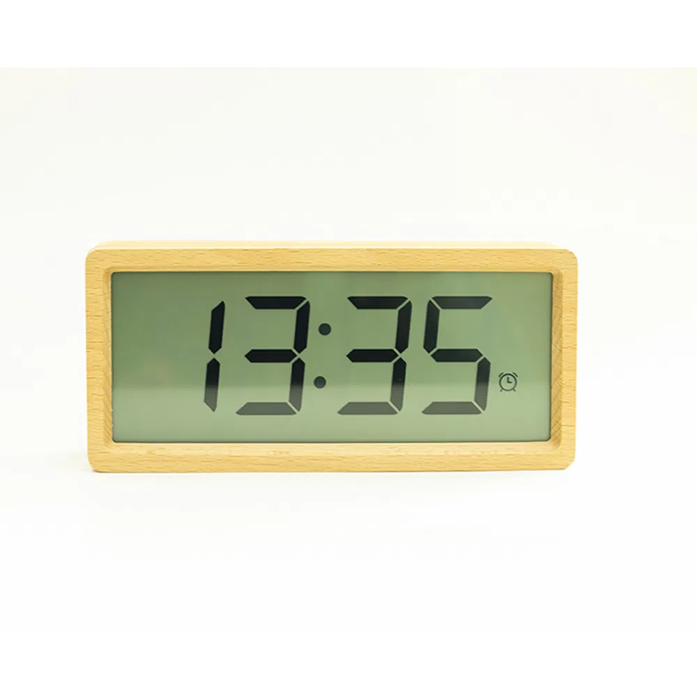Solid Wooden LCD Alarm Snooze Clock Light Blue Backlight