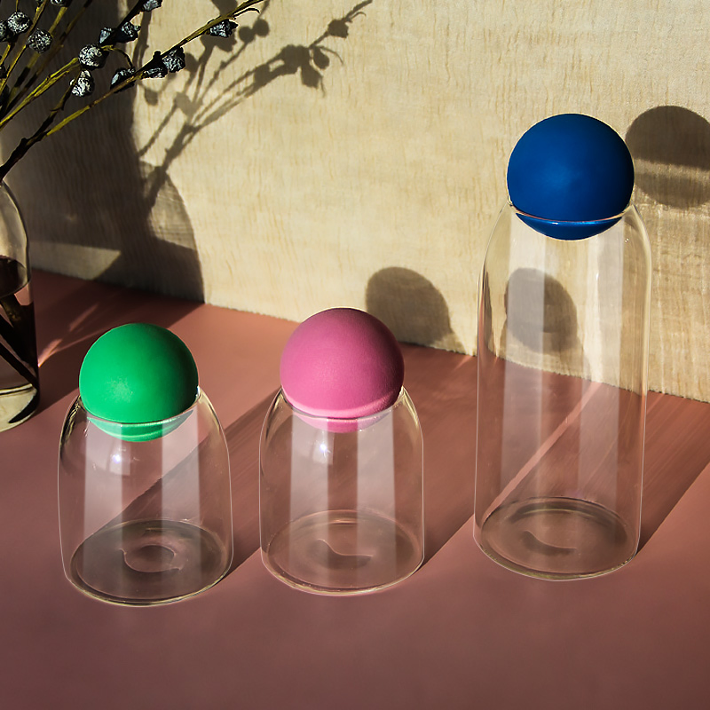 High Borosilicate Glass Food Storage Jar with Colorful Balls Lids