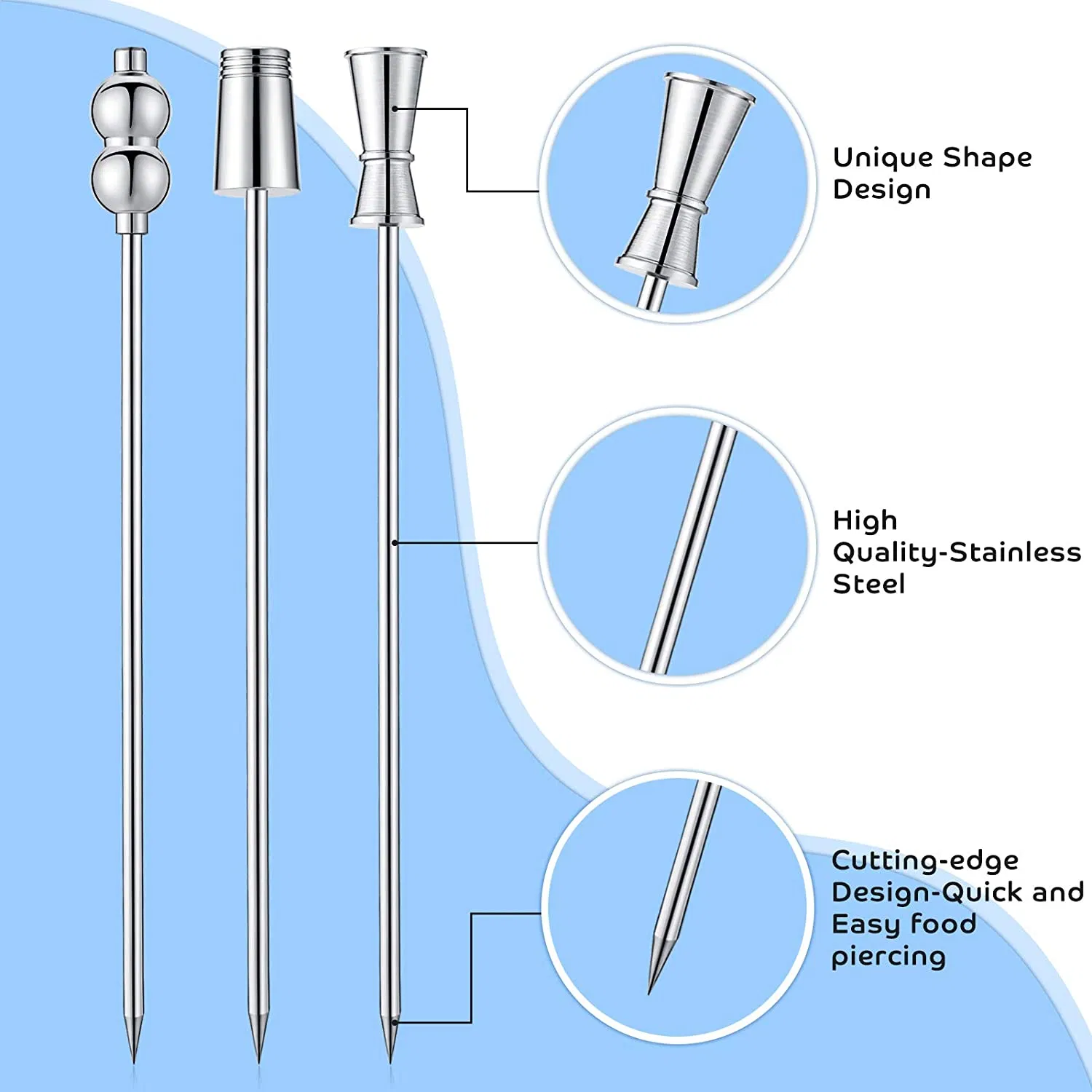 Stainless Steel Cocktail Martini Picks Reusable Metal Cocktail Skewers 4.3 Inch Bar Garnish Picks for Glenkinchie Glenleven Glenlivet