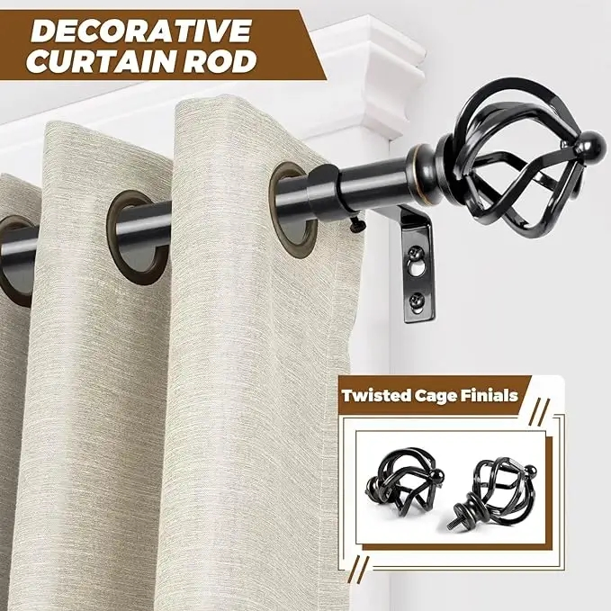 Hot Sale Golden Metal Telescoping Curtain Rod for Window Simple Design with Curved Finials Home Decoration Accessory