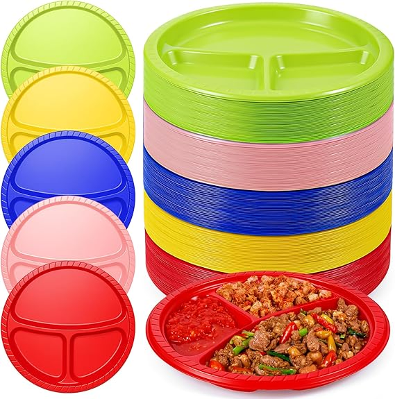 3 Compartments Divided Plastic Party Plates