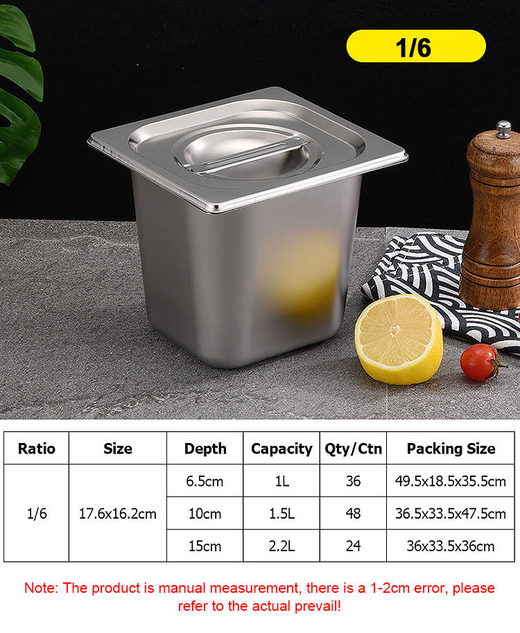 Custom 1/6 Size Hotel Restaurant Gastronorm Food Container Gn Pan Stainless Steel